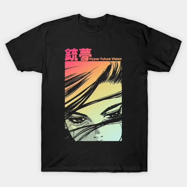 

2021 Men/Women's Summer Black Street Fashion Hip Hop Gunnm Hyper Future Vision Alita Battle Angel T-shirt Cotton Tees Tops