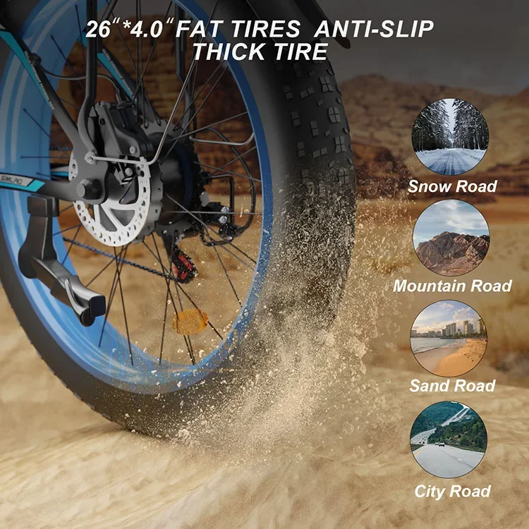 Взрослый 26-дюймовый пляжный круизный электронный велосипед 48 В 16 Ач аккумулятор