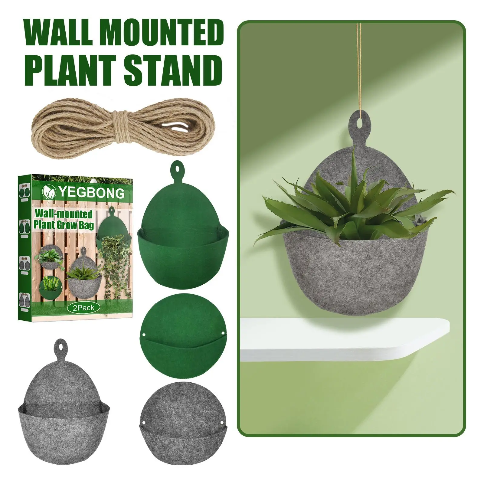 

2x Wall-Mounted Plant Grow Bags Flowers Pot Garden Hanging Planter Growing Bag