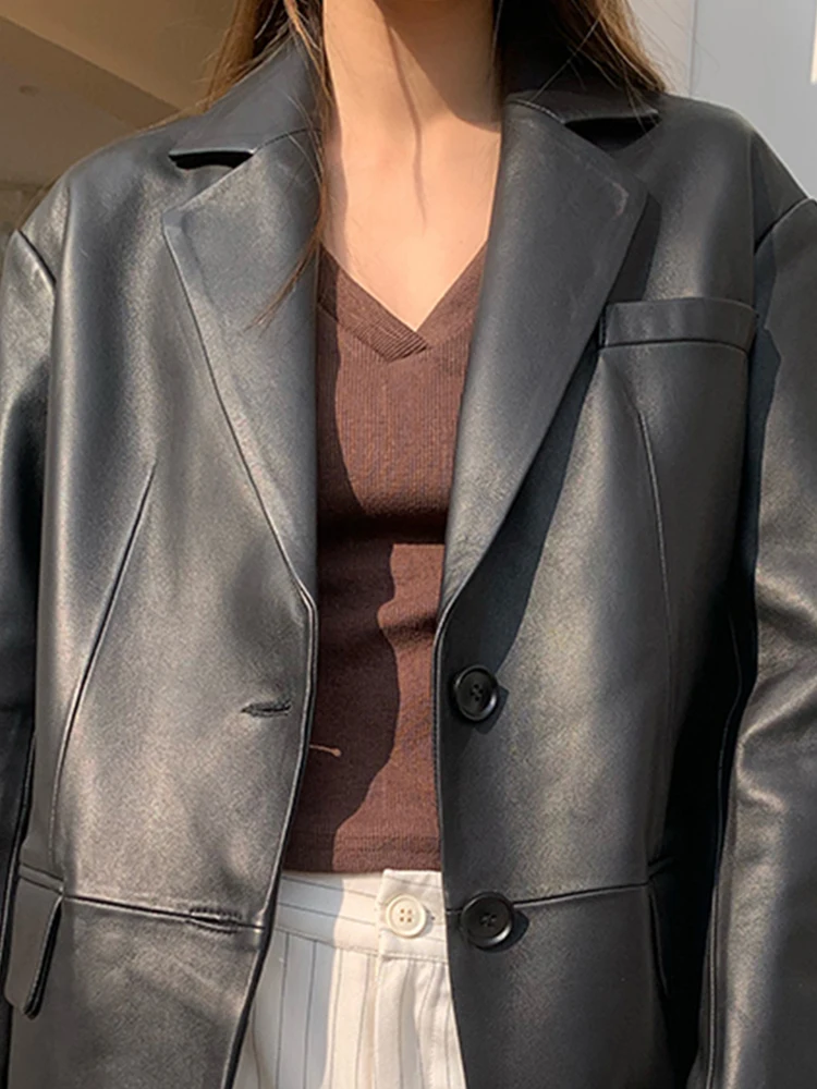 Lautaro весна осень свободный крой черный мягкий пиджак из искусственной кожи