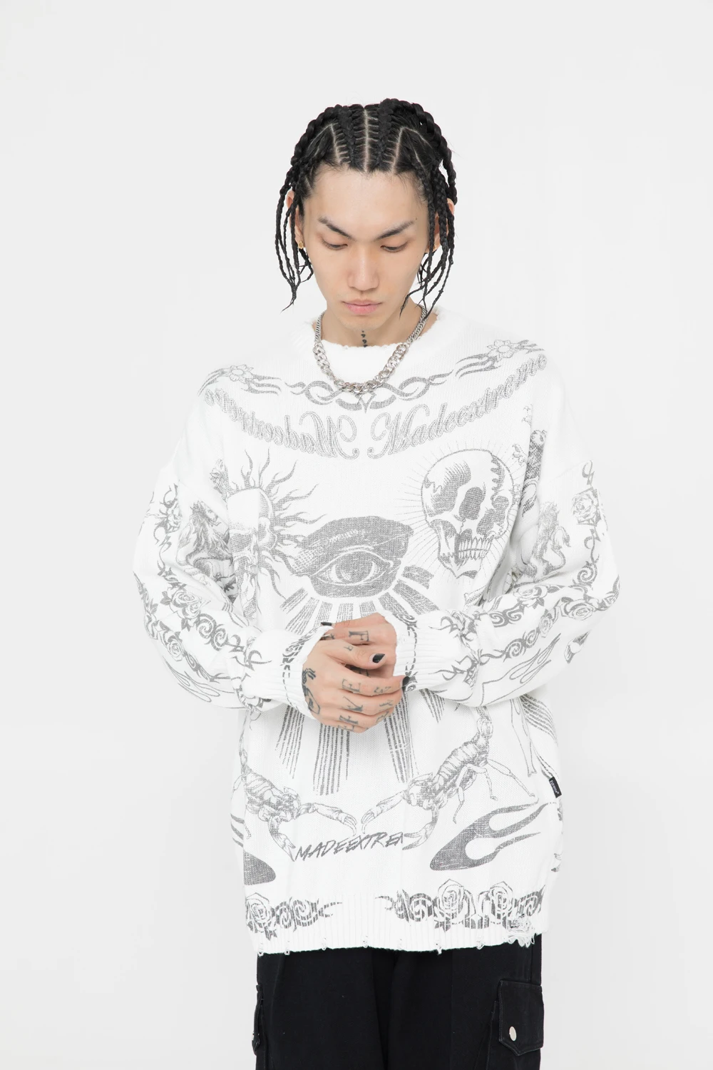 Вязаный свитер с черепом BLACKAIR модный Свободный пуловер в стиле High Street лидер