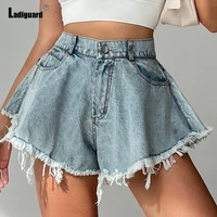 ladiguard 2021 straight leg denim shorts women fashion zipper short jeans button fly demin panties ladies summer ripped hotpants