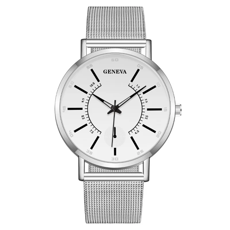 

Casual Geneva Male Watch Creative Digital Wrist Watch Business Silver Alloy Milan Mesh Man Quartz Watch Mens Wristwatches Montre