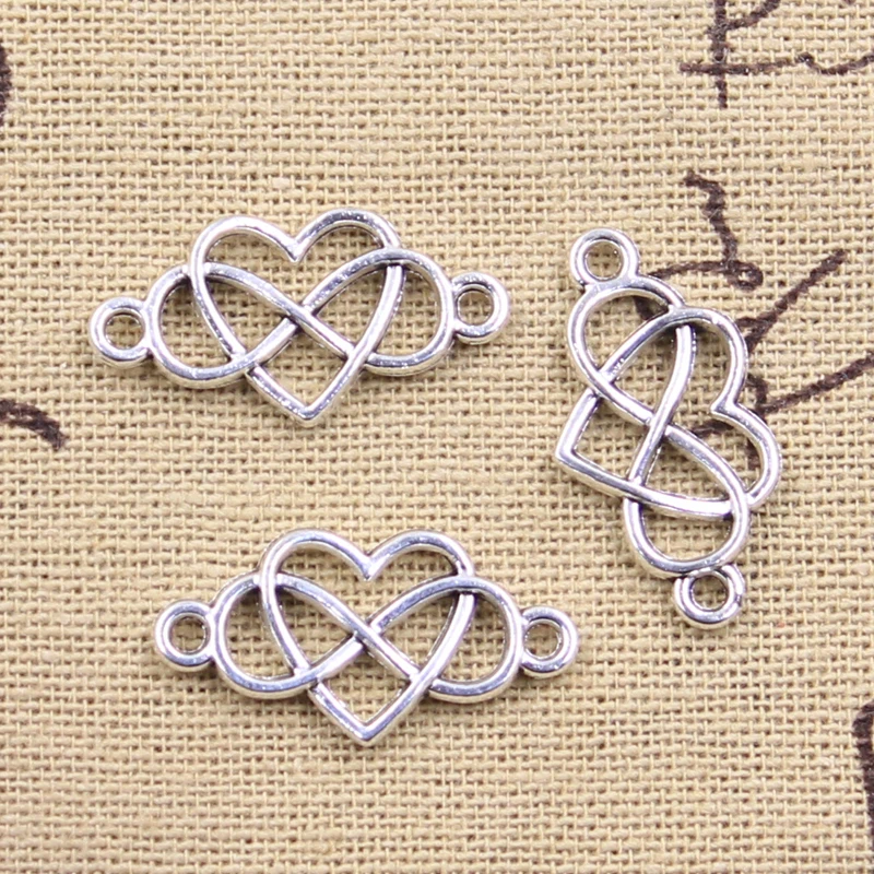 

20pcs Charms Heart Infinity Link 13x24mm Antique Bronze Silver Color Pendants Making DIY Handmade Tibetan Finding Jewelry