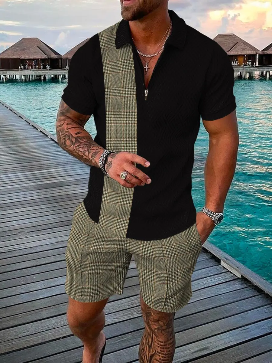 

2022 New Men's Comfortable Fashion Casual Suit Zipper Short Sleeve Men's Shorts Men's Tracksuit Set Mens Polo Shirts Golf Wear