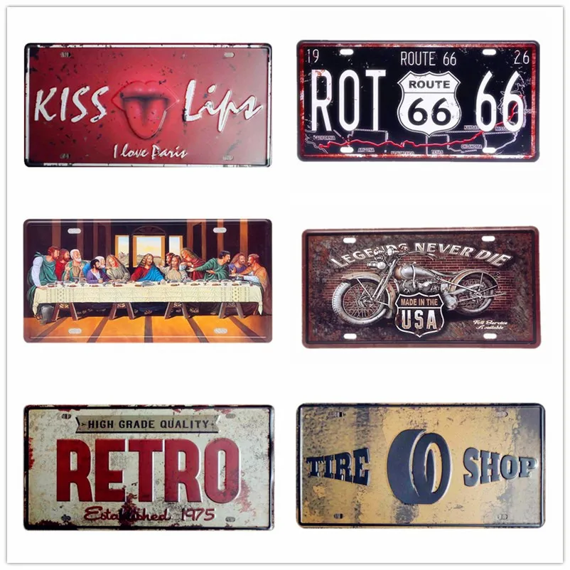 

Retro Route 66 Metal Legend Motorcycles Car Decorative License Plate Tin Signs Vintage Garage Home Wall Decor Painting