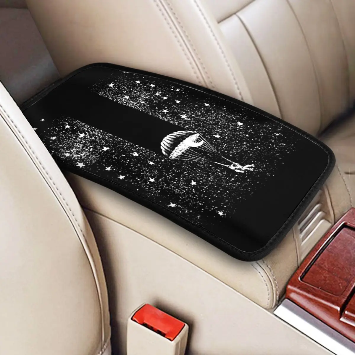 Car Armrest Cover Mat Leather Star Catcher Space Anime Fantasy Astronaut Center Console Cover Pad Auto Accessories Waterproof