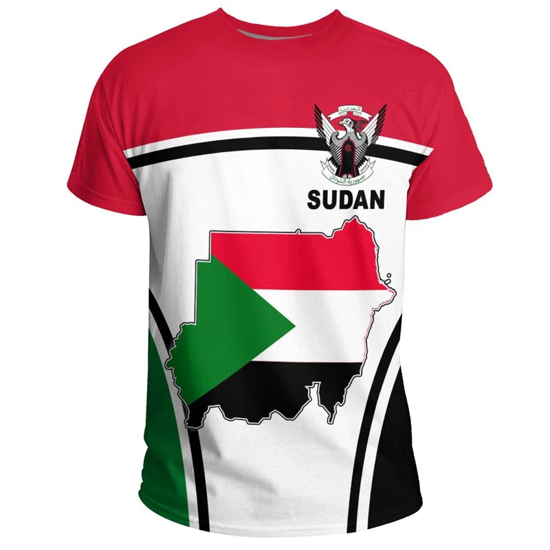 Sudan Coat Of Arms Pattern 3d Printed T-shirt For Men Street Outdoor Casual Tee Shirts O-neck Short Sleeves Oversized Tees Top
