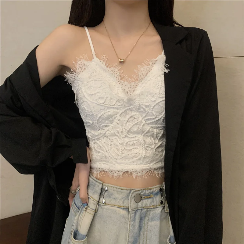 

Women's 2023 Summer Design Sense Ins Hot Girls Wear Bandeau Top French Lace Suspender Inside with Vest