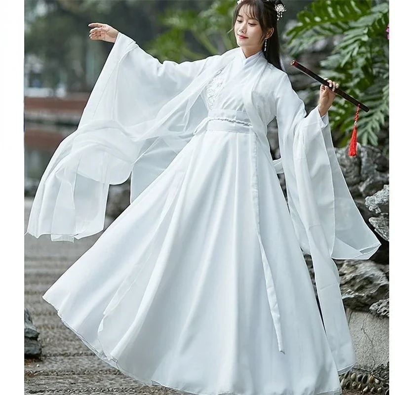 

Современное женское традиционное китайское платье Hanfu, кимоно для женщин в стиле династии Тан, сказочное платье принцессы Hanbok для косплея, белый костюм