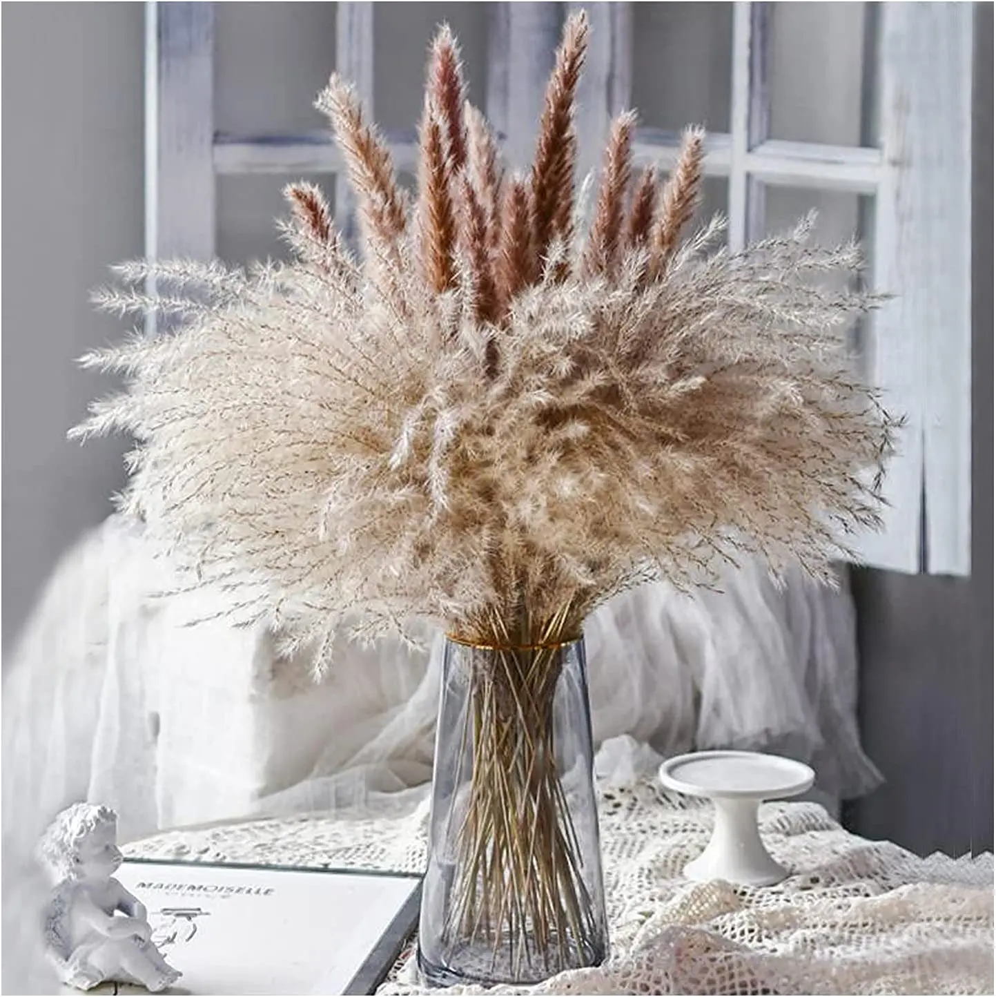 

40pcsDried Pampas Grass Decor,Natural Pampas Grass for Boho Decor, 20 Pcs Brown Pampas & 20 Pcs Reed Grass, Pompas Floral Pompas