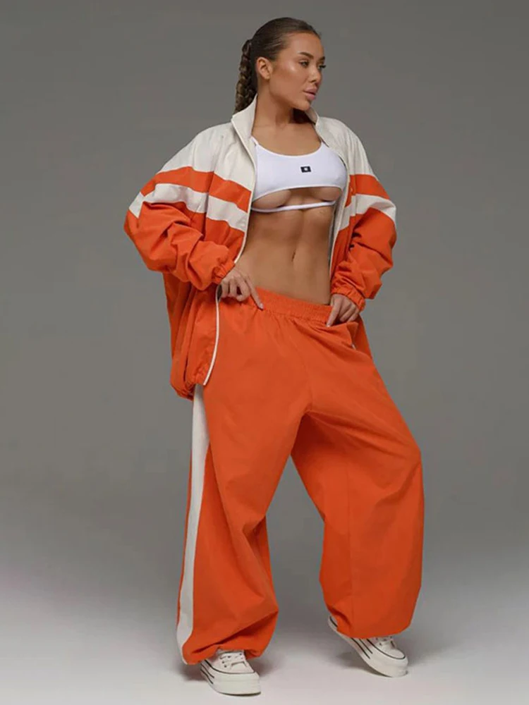 Повседневные спортивные брючные костюмы женские свободные комплекты оверсайз