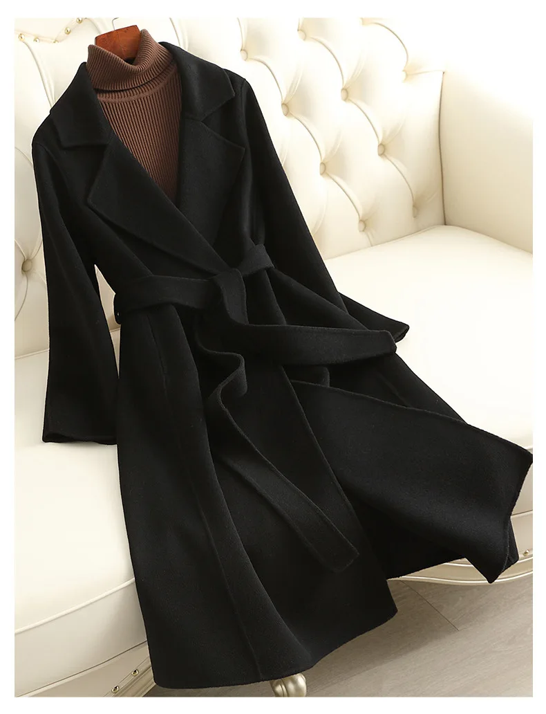 

Повседневное твидовое пальто, новое модное двухстороннее шерстяное пальто для женщин, приталенный силуэт средней длины, 2023