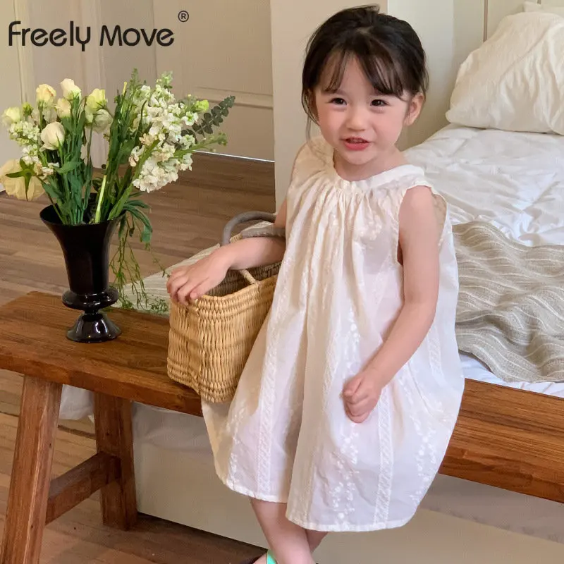 

2023 Sweet Baby Girls Sleeveless Dresses Clothes Solid Kid Summer Princess Dress Children Party Ball Pageant Outfit