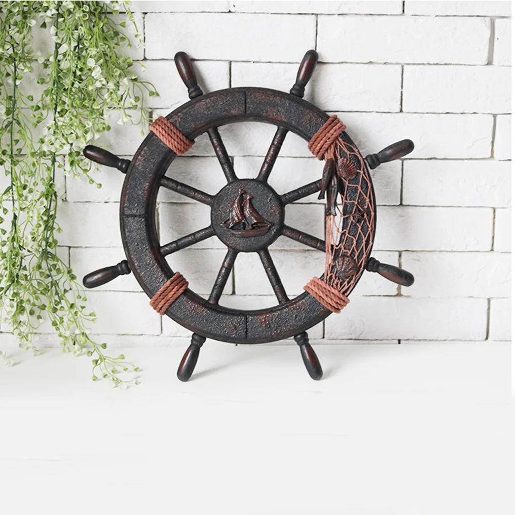 

Home Decor Rudder Wall Hanging Pendant Helm Wheel Decoration Sculpture Adornment Wooden Ornament Baby