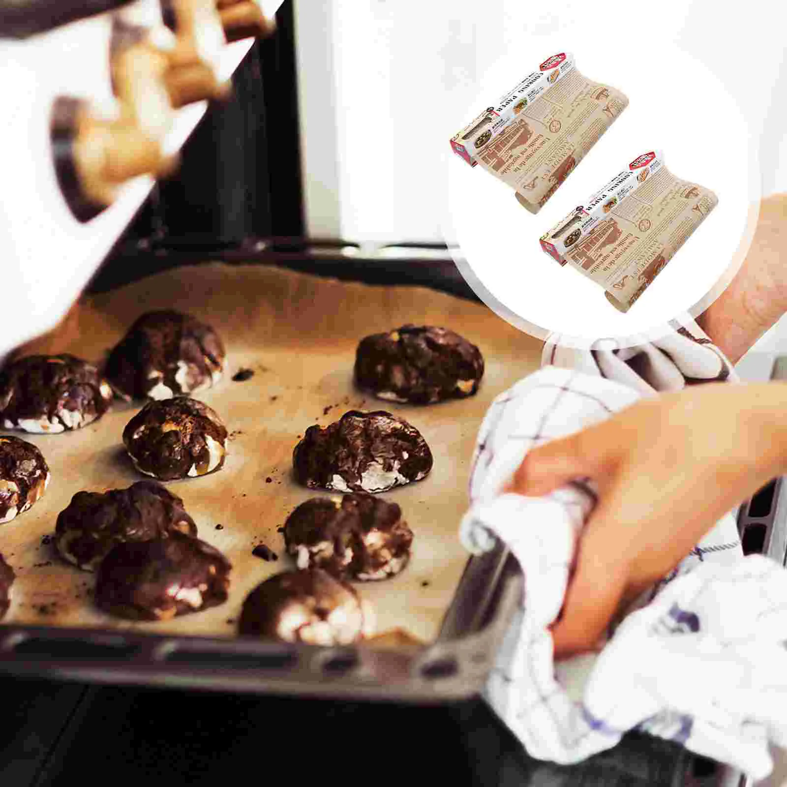 

2 Rolls Food Snacks Grade Silicone Paper Grease-proof Pad 800x30cm Brown Raw Wood Pulp Contact Baking Kitchen Tool