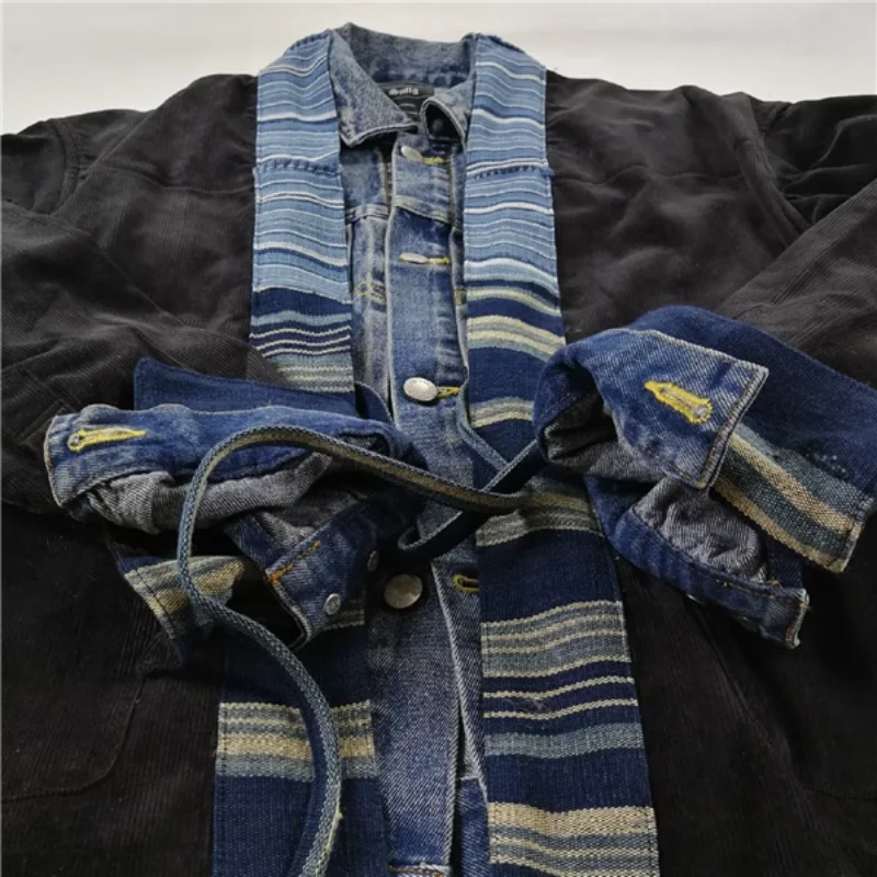 

Высококачественное вельветовое винтажное пальто в стиле пэчворк, универсальный Taoist халат, куртка Techwear, уличная Женская одежда, мужская одежда