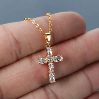 fashion sophisticated white crystal cross pendant necklace for women temperament clavicle chain religious amulet jewelry