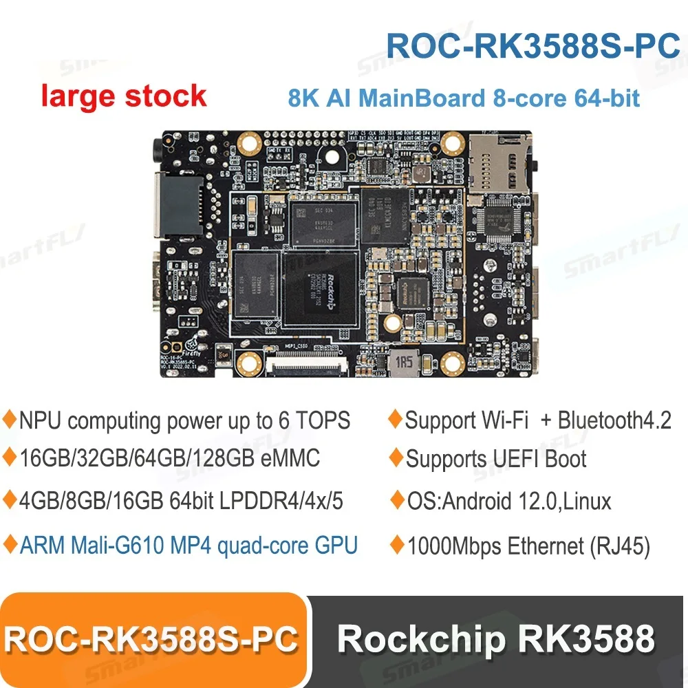 

Оригинальная материнская плата RK3588 8K AI, 8-ядерная 64-битная 4 ГБ/8 ГБ/16 ГБ LPDDR4 NPU, 6 топов, Поддержка Android Debian11AIoT