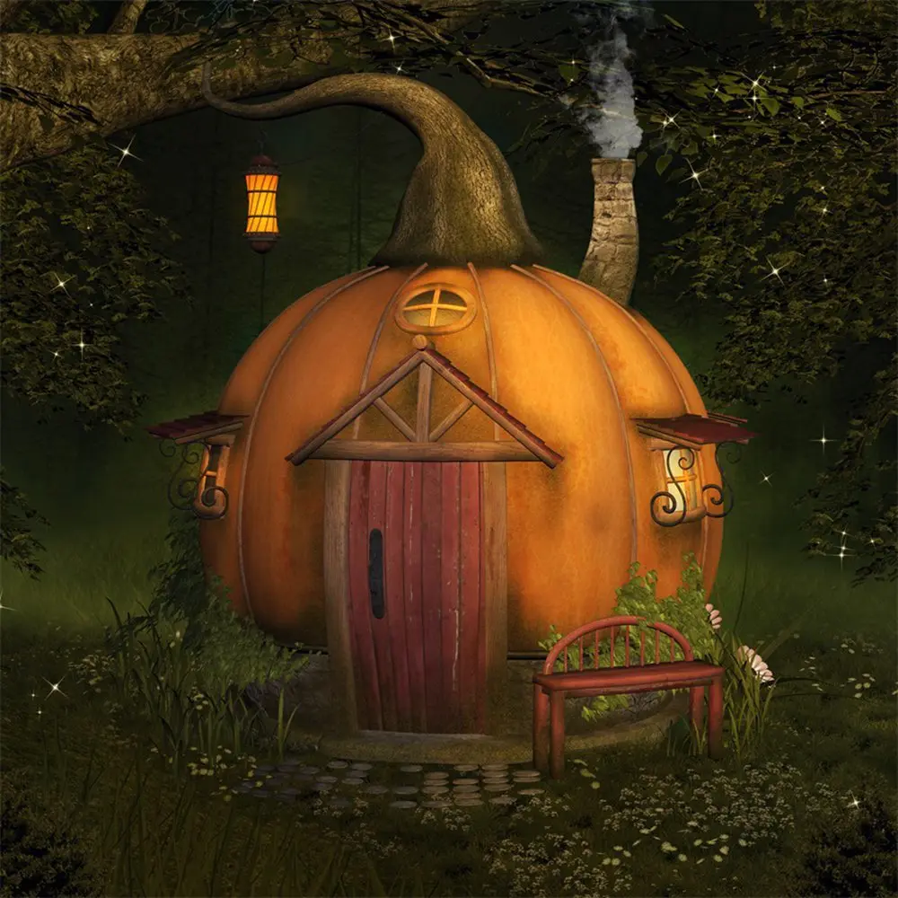 

Girls Fairy Forest Pumpkin Huts Birthday Decoration Photography Backdrops Kids Elves Cabin Party Photographic Backgrounds Props