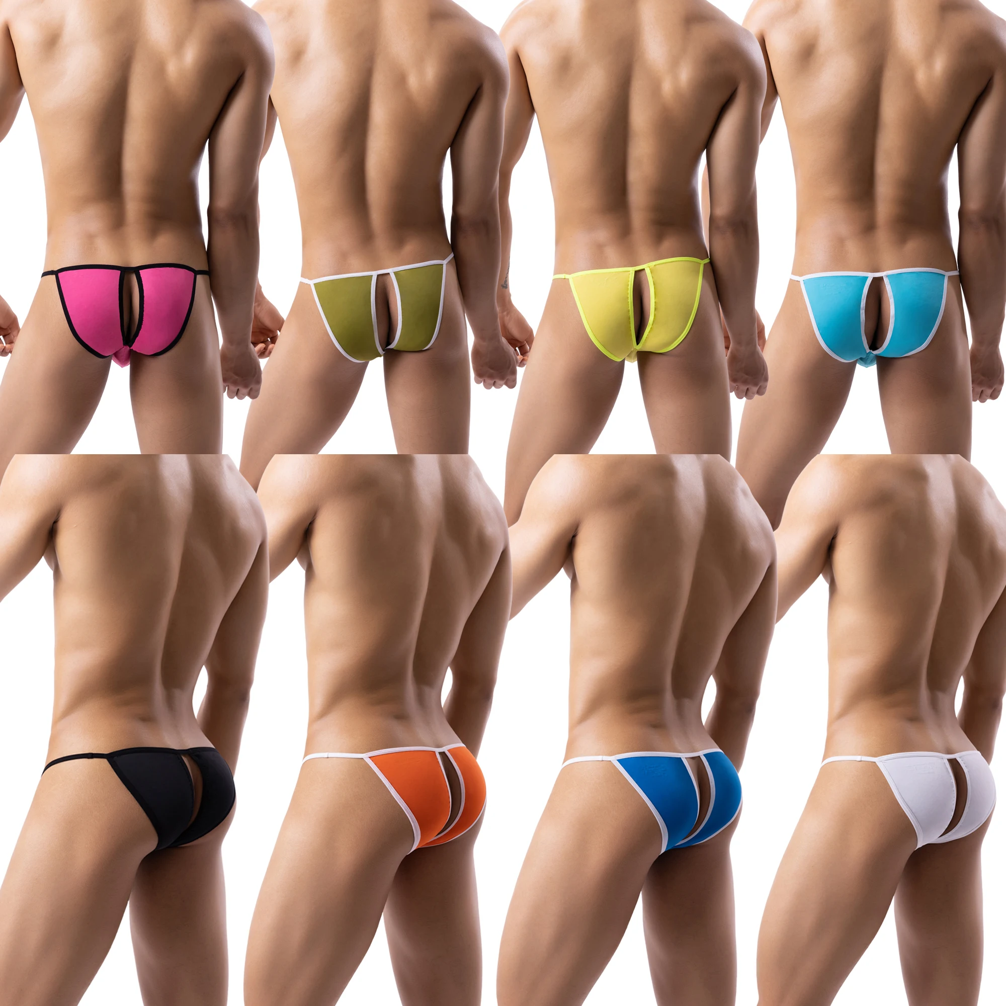 FYXLJJ 4pcs/lot Men Penis Pouch G-string and Thong Sexy Low-Rise Underwear Open Butt T-back Panites Underpant Bulge Pouch Briefs