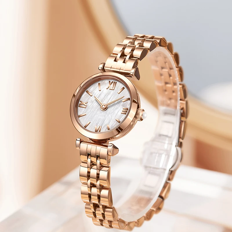 Rose Gold Creative Ladies Wrist Watch 2023 Women Fashion Watch Stainless Steel Stylish Desgin Quartz Watches for Female reloj