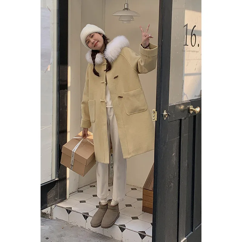 Long Section Hooded Cowl Buckle Jacket Female Winter New Loose Thickened Cotton Coat Coat