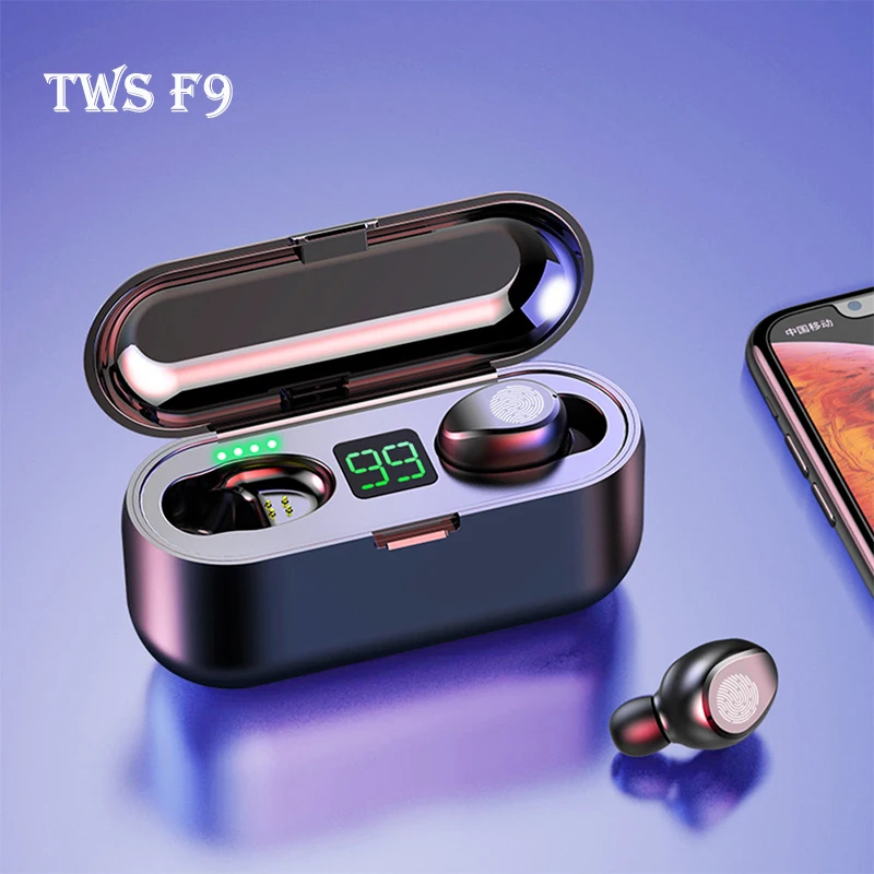 F9 Bluetooth 5.3 Wireless Earbuds Stereo Mini Headset Sport Earphones Microphone Digital LED With Charging Box For Smart Phone