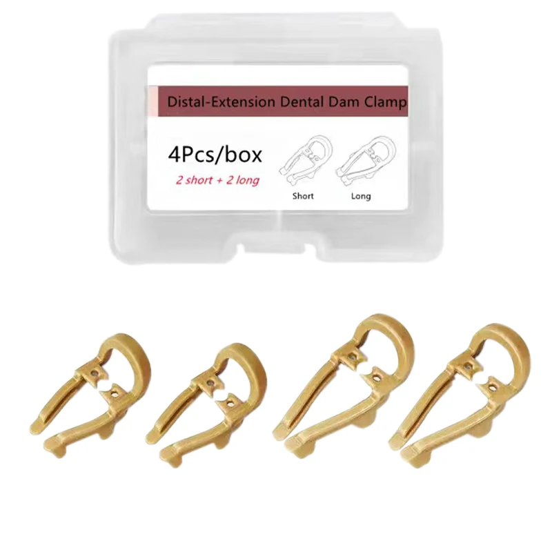 4Pcs/box Dental Distal-Extension Rubber Dam Clamp Premolar Rubber Barrier Clip Resin Material Long/Short Dentistry Lab Tools