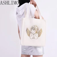 casual shopping bag retro angel womens handbag canvas bags harajuku shopper bag summer large capacity eco friendly shoulder bag