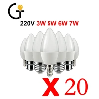 20 piece led candle bulb c37 3w 5w 6w 7w warm white cold white day light b22 e14 e27 ac220v 240v 6000k for home decoration lamp