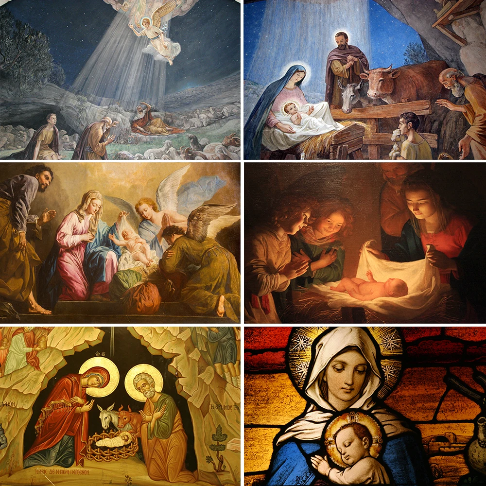 

Bonvvie Backdrop Christmas Jesus Birth Nativity Scene Mary Joseph Vinyl Photography Background Photo Studio Photocall