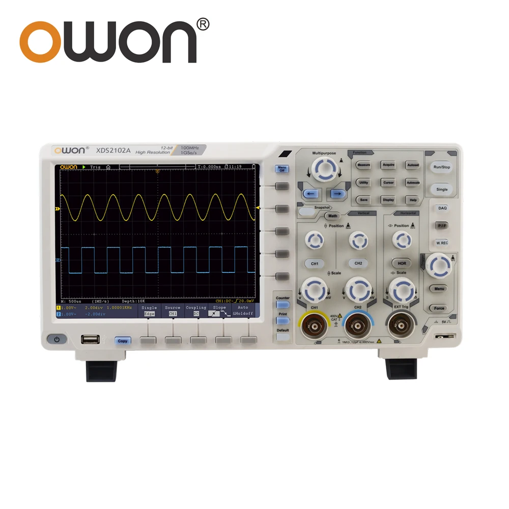 

Цифровой осциллограф OWON XDS2102A, 2 канала, 100 МГц, 1 ГГц/с, длина записи 20 м, 12 бит, вертикальное разрешение, 8-дюймовый ЖК-измерительный прибор