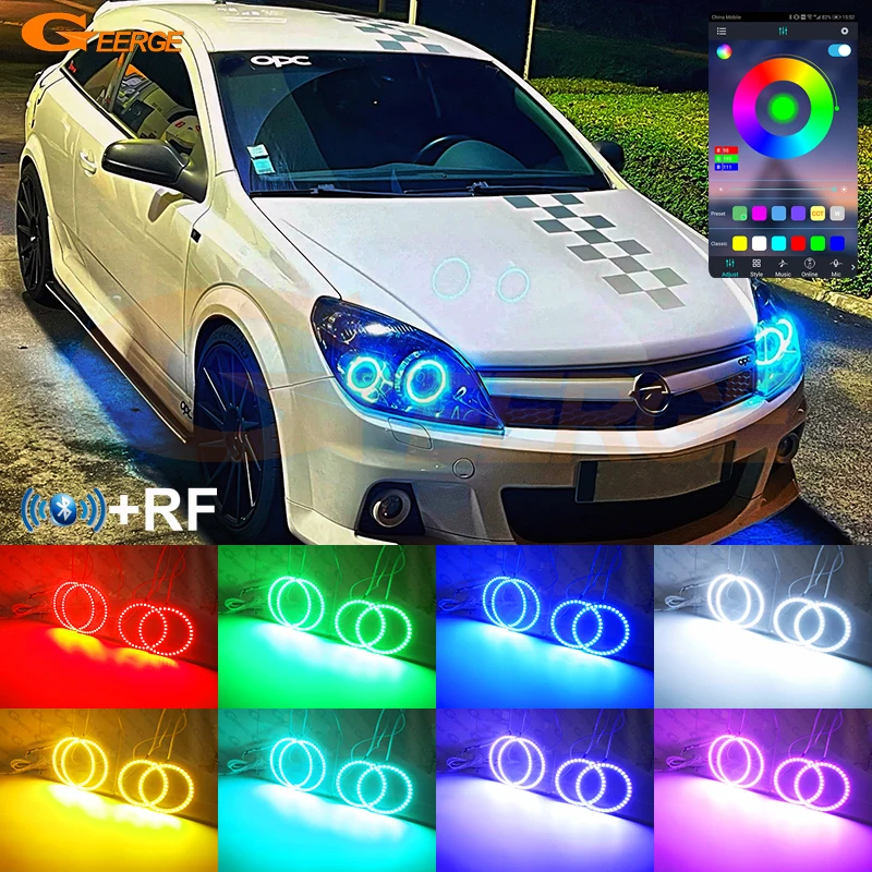 Фото Для Opel Astra H 2004 2005 2006 2007 2008 2009 2010 Bluetooth APP Ультра яркий многоцветный RGB светодиодный комплект Angel Eyes Halo Rings №1