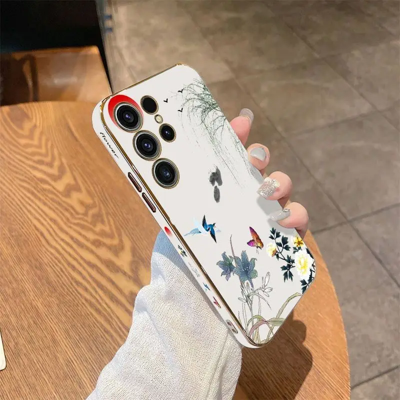 Willow Branches Luxury Plating Phone Case For Samsung Galaxy S23 S22 S21 S10 S9 S8 Plus Note 20 ultra 10 Plus Cover