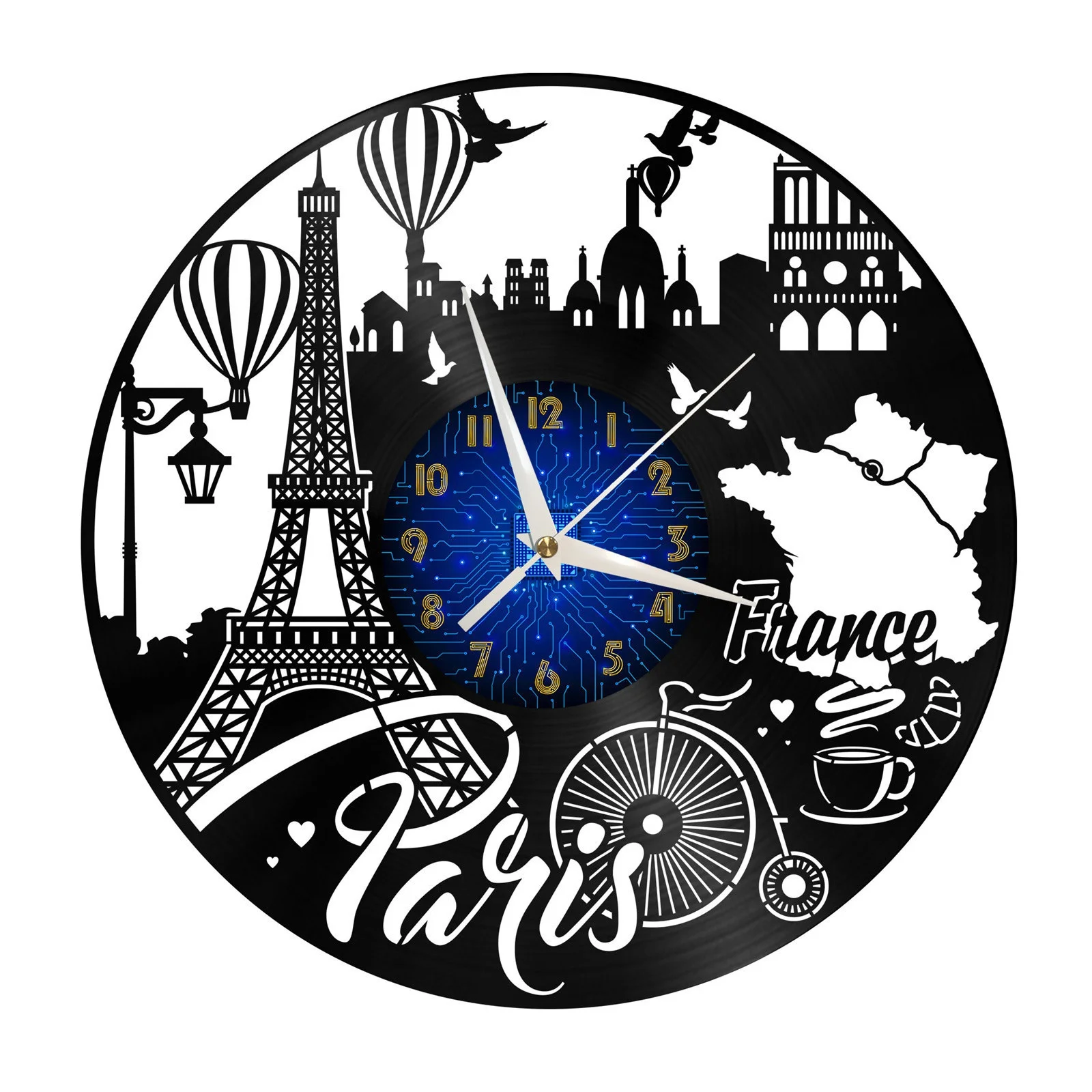 

Paris city scenery Vinyl Record Wall Clock for Kitchen Wall Decor Wall Art