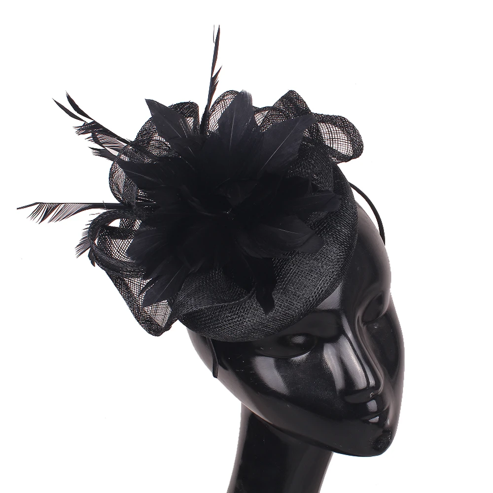 Ярко-розовые элегантные чародеи с перьями шляпа необычные головные уборы Sinamay