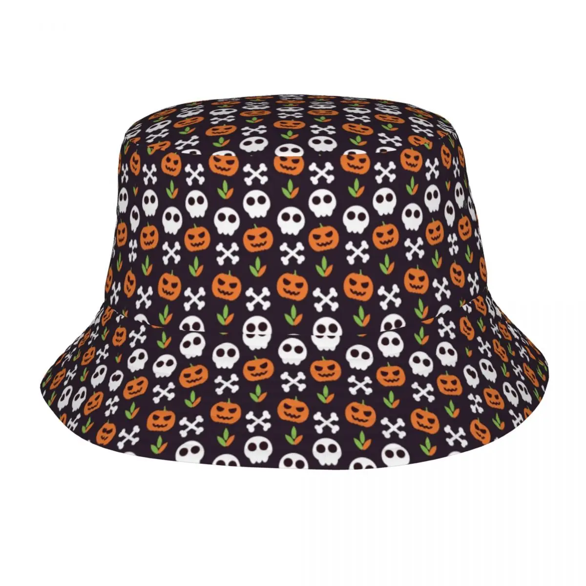 

Custom Halloween Pattern Pumpkin Ghosts Bones Bucket Hat Women Men Fashion Summer Beach Sun Fisherman Cap