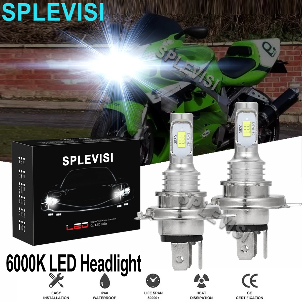 

2x70W 6000K White LED Motorcycle Headlights For Kawasaki Ninja ZX7 1989-1995 Ninja ZX7R 1991-2003 Ninja ZX9R 1995-2003 led moto