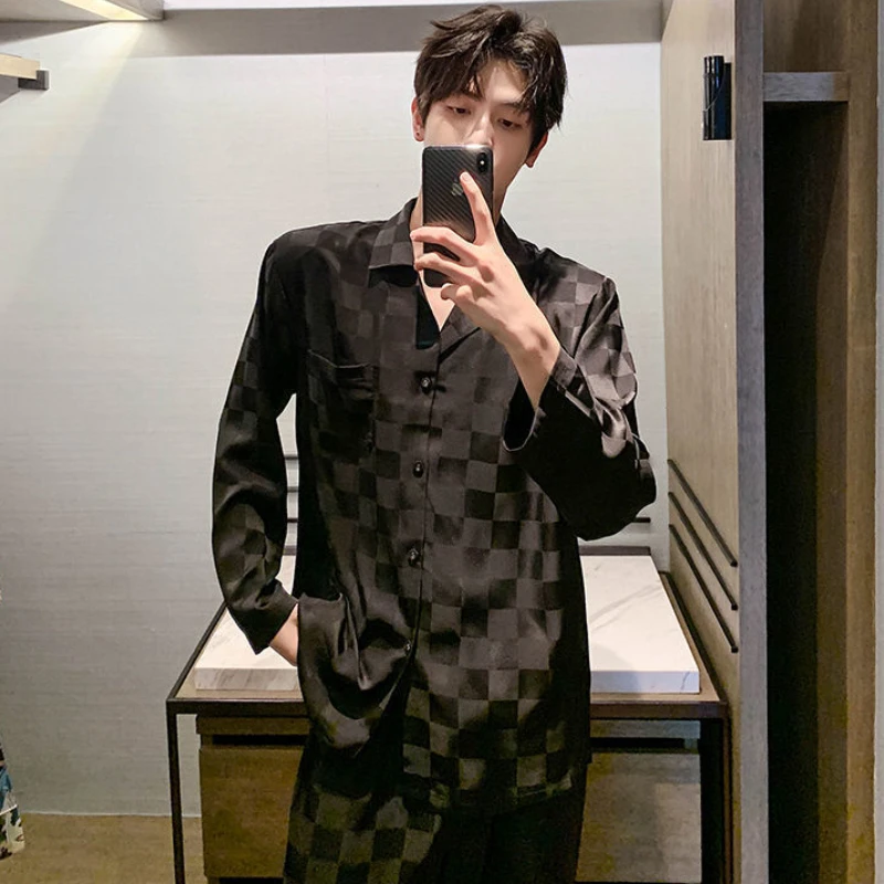 

Домашняя одежда, пижамы и рукава, мужской шелковый костюм на лето, весну и осень, имитация длинных ледяных искусств