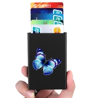 charm beautiful butterfly printing anti theft id credit card holder thin aluminium metal wallets pocket case bank card box