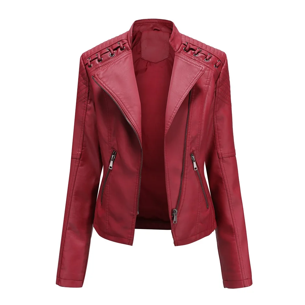 Brand Fashion Women Leather Jacket Thin Slim Jackets enlarge