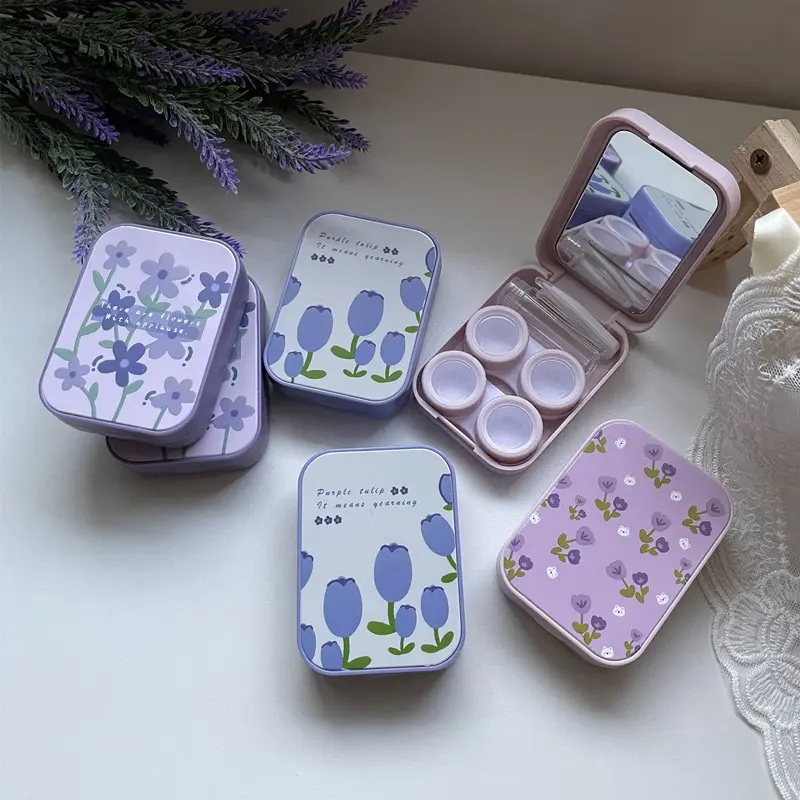 

1Piece of Two-Pack Contact Lens Box Purple Tulip Portable Contact Lens Companion Box Nursing Box Exquisite Traveling Kit Box