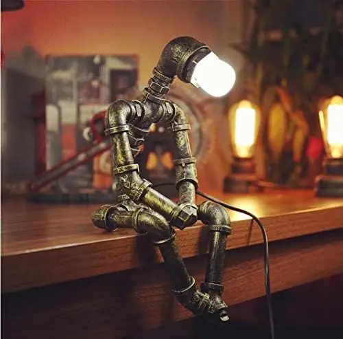 

Table Lamp,Retro Industrial Bronze Pipe Robot Desk Lamp with 2 Edison Bulbs Lamp Creative Gift Fish tank lamp Noguchi lamp Wall