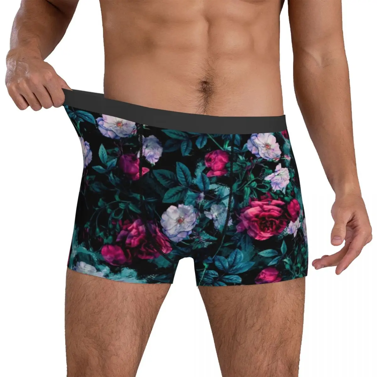 

Roses Print Underwear Floral Abstract Man Underpants Customs Funny Boxershorts Trenky Shorts Briefs Plus Size 2XL