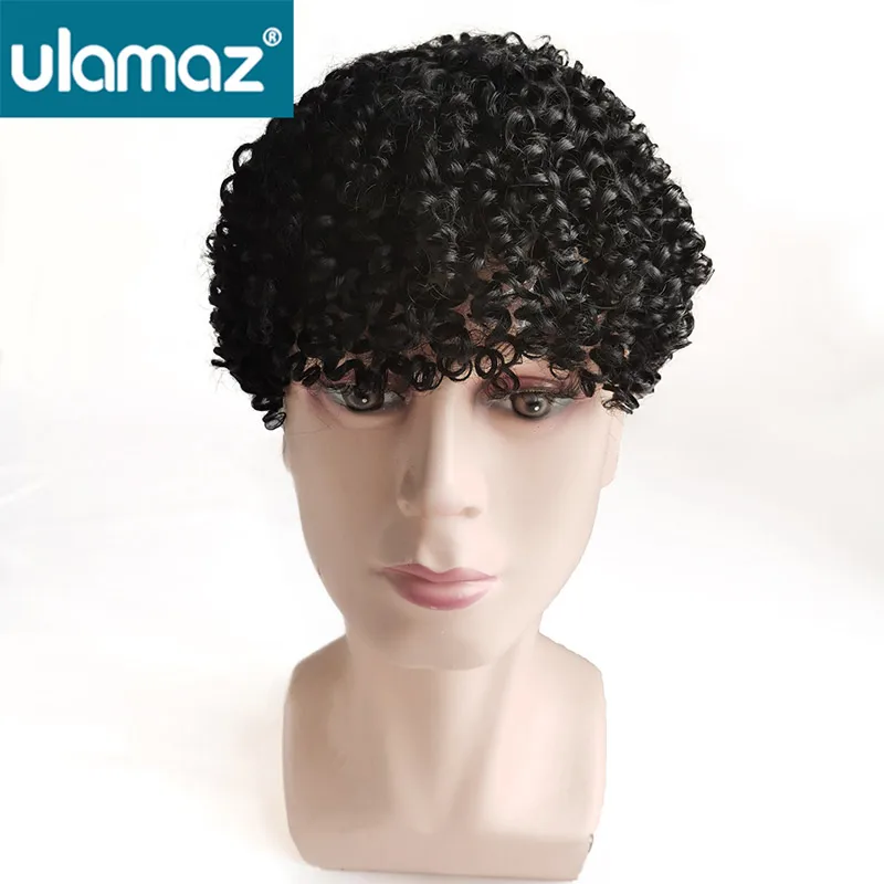 Афро-кудрявый мужской парик Полный кружевной дышащий Парик из человеческих
