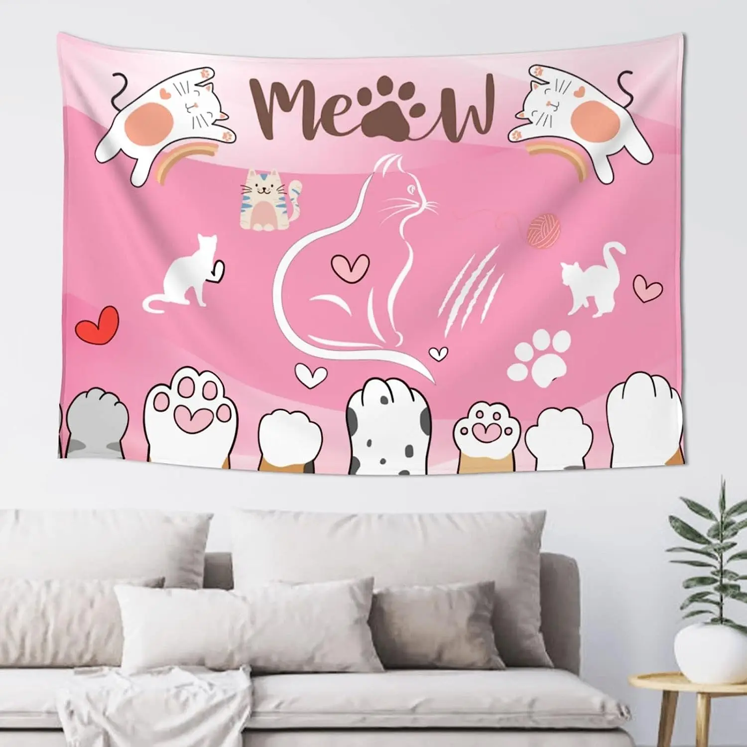 Розовый гобелен с милым котом 60x40, розовый-кавайный Декор для комнаты, крутые забавные гобелены с кошкой, постер, забавные аниме гобелены с животными, стена