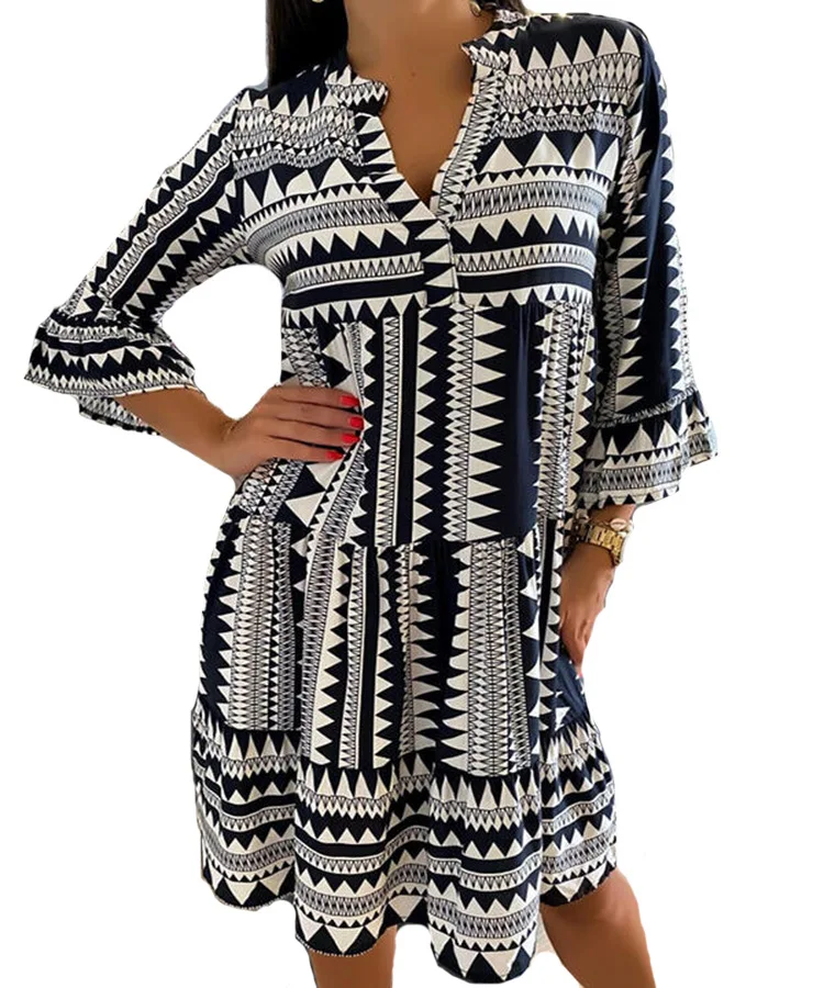 

European Style Woman Dress Casual Loose Female Vestido V-neck Summer Dress