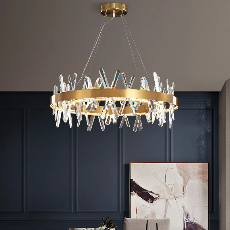 

Modern Crystal Chandelier Luxury Round Living Room Golden Chandelier Restaurant Art Designer Creative Interior Decorative Lamps