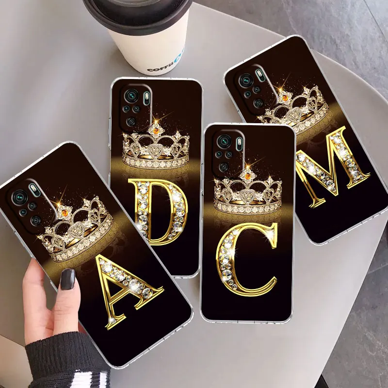 Letter Monogram Gold Marble Clear Case For Xiaomi Redmi Note 10 11 Pro 9 9T 9A 9S 8 10C 9C 7 8T K40 tpu Soft Phone Cover